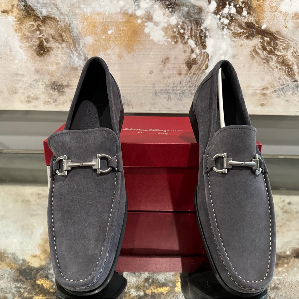 Salvatore Ferragamo Size 12 Men’s Dark Rain Suede